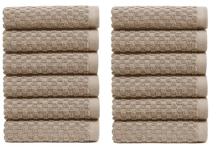 COTTON CRAFT Euro Spa Waffle Wash Cloth - Set of 12 Linen Washcloth | Luxury Face Towel Set - 100% Cotton - Soft Plush Absorbent Low Lint Quick Dry - Gym Shower Beach Bath Kitchen - 12x12 inches - color: Linen, size: 12 Pack Wash Cloths