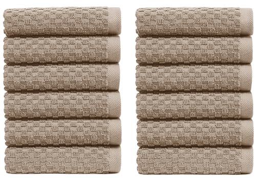 COTTON CRAFT Euro Spa Waffle Wash Cloth - Set of 12 Linen Washcloth | Luxury Face Towel Set - 100% Cotton - Soft Plush Absorbent Low Lint Quick Dry - Gym Shower Beach Bath Kitchen - 12x12 inches - color: Linen, size: 12 Pack Wash Cloths