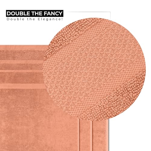 Ocean Towel Set for Bathroom 100% Luxury Cotton Bath Towels Set of 8 (2 Bath Towel and 2 Hand Towel & 4 Wash Cloth) - Peach Soft Towels Bathroom 600 GSM Double Stitched for Durability - color: Peach