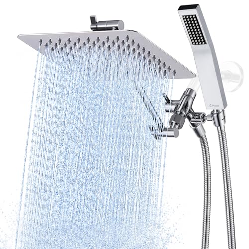 G-Promise All Metal 8" Rain Shower Head with Handheld for Bathroom Upgrade | All Metal, Built to Last, Easy Install, Adjustable Height & Angle for All Heights, Extra Long Hose, Modern Upgrade - color: Polished Chrome, size: 8 Inches