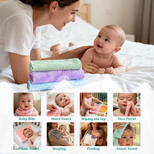 25 Pack Baby Washcloths, Microfiber Coral Fleece 7 x 9 Inch | Highly Absorbent Quick Dry Baby Bath Face Towel, Baby Face Skin Wash Cloths Towels Set for Newborns and Toddlers