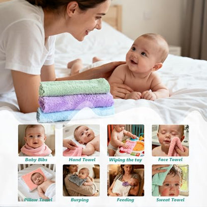 25 Pack Baby Washcloths, Microfiber Coral Fleece 7 x 9 Inch | Highly Absorbent Quick Dry Baby Bath Face Towel, Baby Face Skin Wash Cloths Towels Set for Newborns and Toddlers