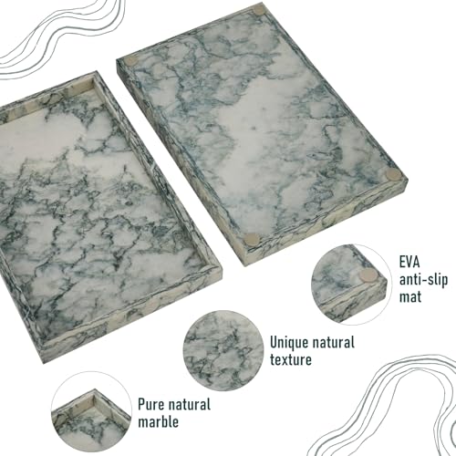 Marble Bathroom Tray,Pure Natural Vanity Tray | Marble Tray for Kitchen Counter Non-Ceramic/Non-Resin,Stone Trays 12 x 8 inch Cyan Green - color: Cyan-green