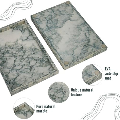 Marble Bathroom Tray,Pure Natural Vanity Tray | Marble Tray for Kitchen Counter Non-Ceramic/Non-Resin,Stone Trays 12 x 8 inch Cyan Green - color: Cyan-green