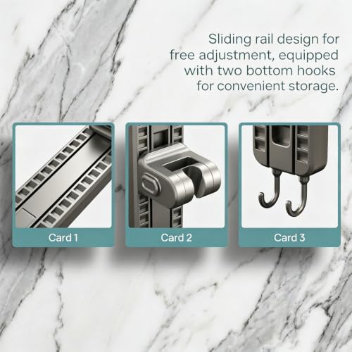 Shower Head Holder with Suction Cup, Removable Adjustable Height and Angle Handheld Shower Holder for Bathroom,Wall Mount,Waterproof，Powerful Suction, No Drill Installation