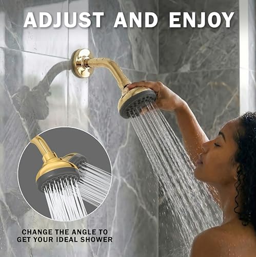 Aqua Elegante Pressure Boosting Shower Head - 2.5 GPM - Polished Brass | 3 Inch Wall Mount, Water Saving Showerhead, Best For Low Flow Showers With Anti-Clog Nozzles & Adjustable Brass Fitting - color: Polished Brass, size: 2.5 GPM