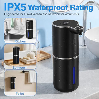 Fachixy Automatic Liquid Soap Dispenser Touchless, Smart Digital Display | 12.8oz/380mL, Up to 90 Days Battery Life, 6 Adjustable Level, Rechargeable, Wall Mountable IPX5 for Kitchen & Bathroom, Black - color: Black, style: Liquid