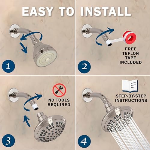 6 Function Luxury Shower Head - 2.5 GPM - Brushed Nickel | High Pressure Boosting, Adjustable, Wall Mount, Bathroom Showerhead With Anti-Clog Nozzles, Best For Low Flow Showers - color: Brushed Nickel, size: 2.5 GPM