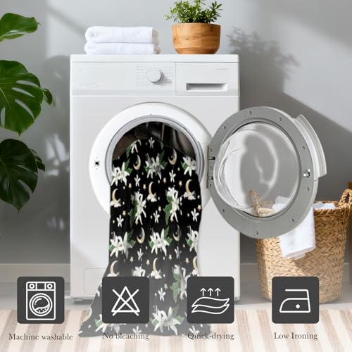 Celestial Floral Shower Curtain 71x74 Inch, Black Boho Moon and Stars Printed Bathroom Shower Curtain with Rust-Proof Hooks, Dark Gothic Style Waterproof Fabric Bath Tub Curtain - color: Floral-q