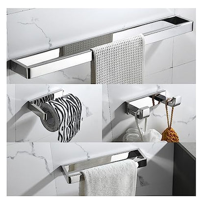 YACVCL 4-Piece Bathroom Hardware Accessories Set Polished Chrome Towel Bar Set Square Towel Holder Kit Stainless Steel Wall Mounted - color: Chrome
