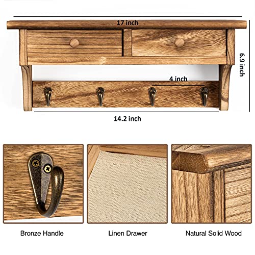 Emfogo Coat Hooks Mounted, Rustic Wood Coat Rack Mount Shelf with Hooks, Farmhouse Coat Rack with Shelf & Coat Hook for Entryway, Mudroom, Bedroom, Kitchen, Bathroom (Brown) - color: Brown