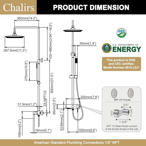 Matte Black Exposed Shower System with 2 Modes HandHeld,3 Functions Tub Shower Faucet Sets with Brass Valve, Shower Fixture with 10 Inches Rainfull Shower Head,Shower Height Adjustable - color: B- Matte Black with Round Shower Head