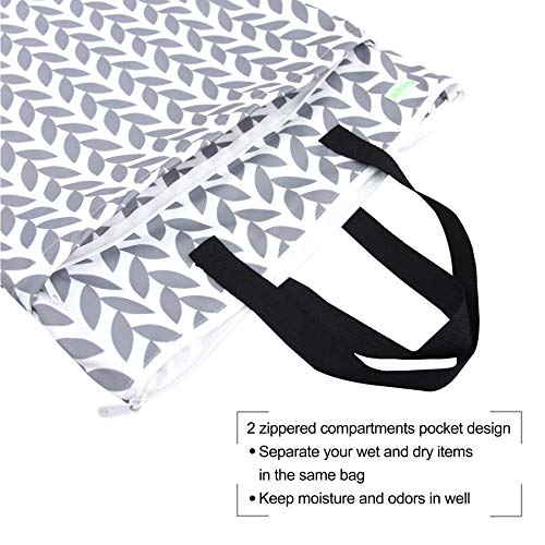 wegreeco Reusable Hanging Wet Dry Cloth Diaper Bag (Grey Leaf) - color: Grey Leaf