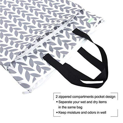 wegreeco Reusable Hanging Wet Dry Cloth Diaper Bag (Grey Leaf) - color: Grey Leaf