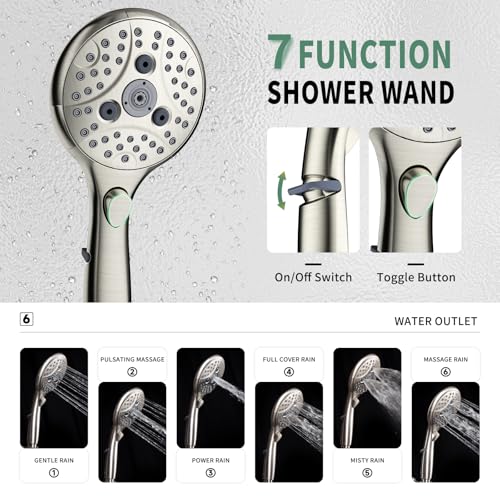 SunCleanse Brushed Nickel 8.5'' Shower System w/Handheld & Valve Kit | 2-IN-1 Shower Faucet Set, 7-setting Handheld Shower Head, Rough-in Pressure-balanced Valve and Trim Kit