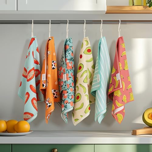 RECYCO Waffle Kitchen Towel Set of 2 - Quick Dry Microfiber Sustainable Dish Towels - Ultra Absorbent Reusable Cleaning Tea Towels - Lightweight Hand Towels,16”x 28”, Avocado Vibes - color: Avocado Vibes