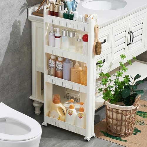 3.54 Slim Storage Cart Durable Bathroom Organizer Slide Out Storage Cart Rolling Utility Cart Slide Out Organizer Narrow Shelf Rack for Kitchen Bathroom Study Office - size: 4 Tiers