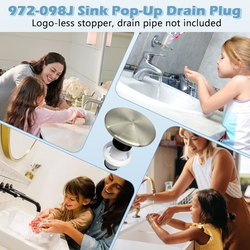 972-098J Plumbing-Equipment Brushed Nickel Drain Sink Stopper | 972098J Drain Sink Plug Part Push & Seal Drain Stopper Assembly 35338-06XX