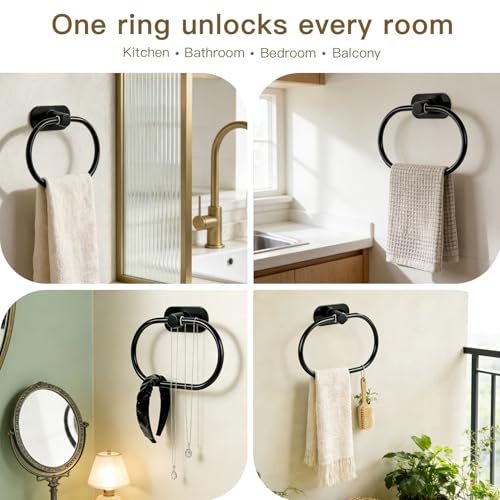 Adhesive Towel Ring Self Adhesive Hand Towel Ring Stainless Steel Rustproof Bathroom Towel Holder Wall Mount SUS 304 Stainless Steel Matte Black