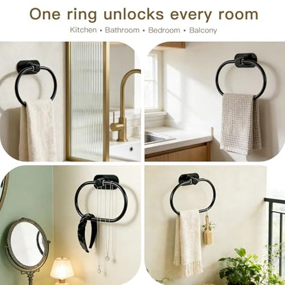 Adhesive Towel Ring Self Adhesive Hand Towel Ring Stainless Steel Rustproof Bathroom Towel Holder Wall Mount SUS 304 Stainless Steel Matte Black