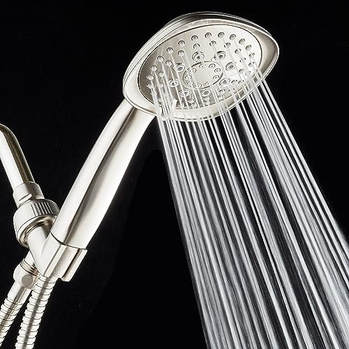 AquaDance, Satin Nickel Luxury Square 6-setting High-Pressure Hand Extra-Long 72" Stainless Steel Hose, Bracket, Solid Brass Fittings, Finish. Premium Handheld Shower Head from Top American - color: Satin Nickel