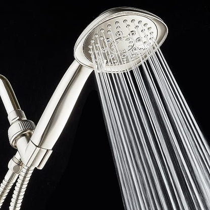 AquaDance, Satin Nickel Luxury Square 6-setting High-Pressure Hand Extra-Long 72" Stainless Steel Hose, Bracket, Solid Brass Fittings, Finish. Premium Handheld Shower Head from Top American - color: Satin Nickel
