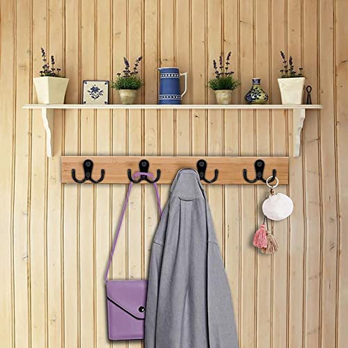 2 Pcs Double Prong Robe Hooks, Dual Coat Hooks Wall Mounted Hanging Clothes for Bathroom Bedroom Door Wall Retro Metal Cloth Hanger Double Coat Hooks with 4 Screws (Black) - color: Black