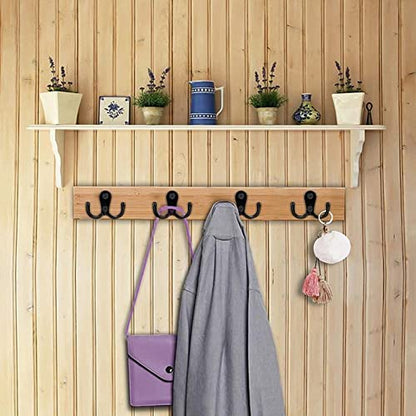 2 Pcs Double Prong Robe Hooks, Dual Coat Hooks Wall Mounted Hanging Clothes for Bathroom Bedroom Door Wall Retro Metal Cloth Hanger Double Coat Hooks with 4 Screws (Black) - color: Black