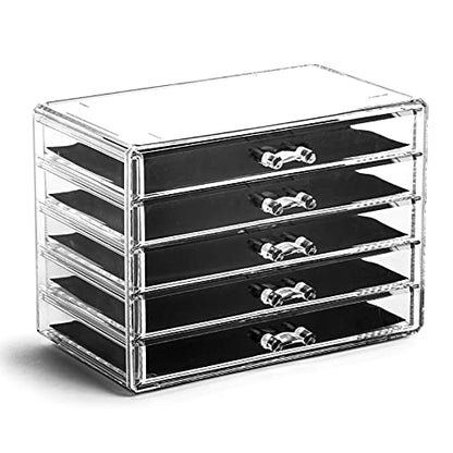 BINO THE MANHATTAN SERIES Acrylic Makeup Drawer Organizer- 5 Drawers | Clear Beauty Organizers and Storage| Cosmetic & Makeup Drawer| Home Organization| Jewelry & Vanity Accessories Drawers - size: 5 Drawer