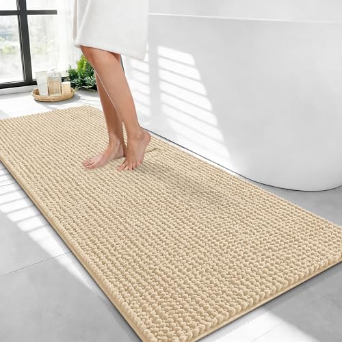 OLANLY Thick Chenille Bathroom Runner Rugs 44x24, Absorbent Bath Mat, Beige | Soft Bath Rugs, Rubber Backing, Machine Wash Dry, Bath Mats for Bathroom, Tub and Shower, Home Decor Accessories - color: Beige, size: 44" X 24"