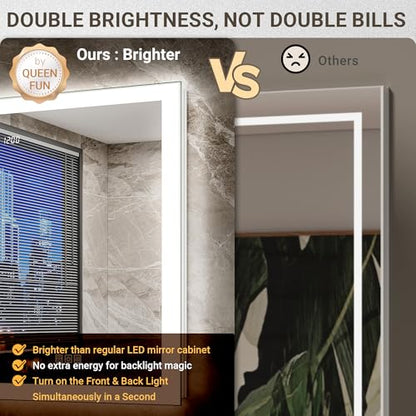 24x32 Front & Backlit Medicine Cabinet with LED Lights, 155°Soft-Close Hinge, Surface or Recessed Dimmable Lighted Medicine Cabinet Mirror with Clock Outlet Inner Light,Anti-Fog - size: 24x32'' (Left Hinge)