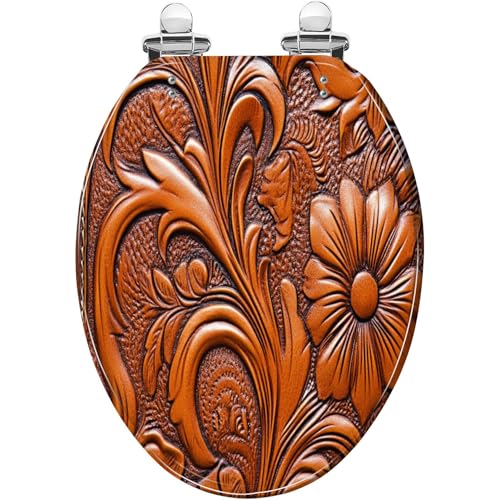 Elongated Resin Toilet Seat, Quietly Close Quick Release Hinges Cover | Toilet Lid Cover Easy to Clean and Install, Hand Tooled Leather Heavy Duty Toilet Seat - color: pattern4, size: V-shape