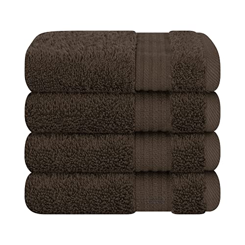 Cotton Paradise 100% Cotton Turkish Towel Set, Soft Absorbent Quick Dry, 4 Piece Washcloth Set, Chocolate Brown - color: Chocolate Brown, size: 13"x13"