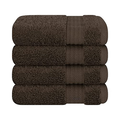 Cotton Paradise 100% Cotton Turkish Towel Set, Soft Absorbent Quick Dry, 4 Piece Washcloth Set, Chocolate Brown - color: Chocolate Brown, size: 13"x13"