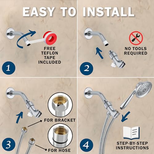 Massage & Mist Hand Shower Kit - 1.8 GPM - Polished Chrome | 6 Function, High Pressure, Adjustable Handheld Showerhead with Hose and Mount, Easy Install for Boosting Low Water Flow - color: Polished Chrome, size: 1.8 GPM