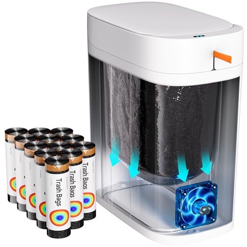 CTIME 3.5 Gallons Smart Automatic Sensor Rechargeable Trash Can with Lid | Non-contact automatic sensing, automatic bagging, pet-proof, slim and waterproof,for bathrooms, offices, kitchens, bedrooms.