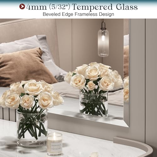 Frameless Bathroom Mirror 30"x48", Beveled Bathroom Mirror | 4mm Tempered Glass Shatterproof Wall Mount Mirrors for Bathroom Bedroom Entryway Vanity, Hangs Horizontally or Vertically - size: 48"L x 30"W