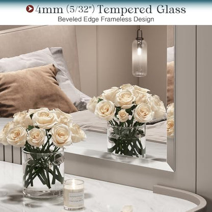 Frameless Bathroom Mirror 30"x48", Beveled Bathroom Mirror | 4mm Tempered Glass Shatterproof Wall Mount Mirrors for Bathroom Bedroom Entryway Vanity, Hangs Horizontally or Vertically - size: 48"L x 30"W