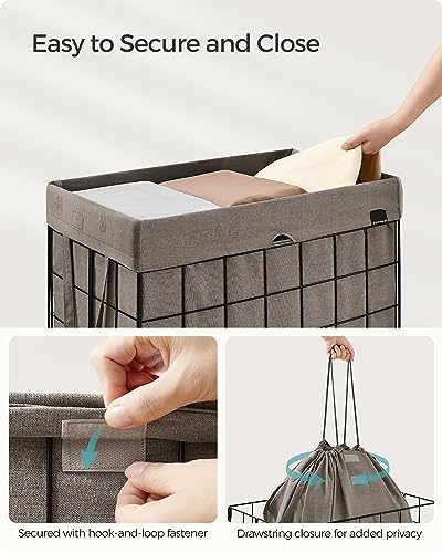 SONGMICS Laundry Hamper, 23.8 Gal. (90L) Laundry Basket, Collapsible Clothes Hamper, Removable and Washable Liner, Metal Wire Frame, for Bedroom Bathroom, Black and Camel Brown ULCB190N01 - color: Black + Camel Brown, size: 90 L
