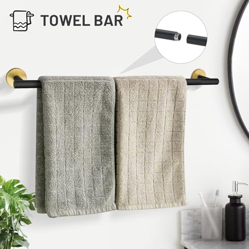 TURS Black and Gold 5 Piece Bathroom Hardware Set, SUS304 Stainless Steel Gold Black Towel Bar Set, 24 Inch Rould Bathroom Accessories Kit Wall Mounted - color: Black&gold