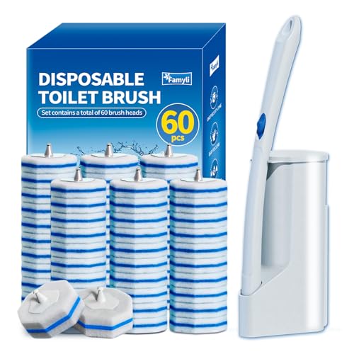 Disposable Toilet Brush Set with 60 Replacement Heads, Toilet Cleaning Replacement Pads, Starter Kit with Storage Case for Deep Cleaning and Hygienic Bathroom Maintenance