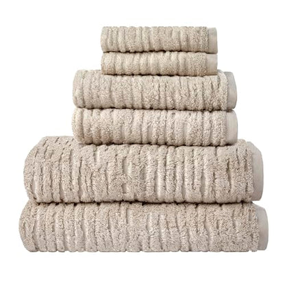 SKL Home CloudSoft 100% Cotton Luxury 6-Piece Towel Set, 600 GSM, Ultra Plush & Absorbent - 2 Bath Towels, 2 Hand Towels, 2 Washcloths, Oatmeal - color: Oatmeal, style: 6-Piece Towel Set