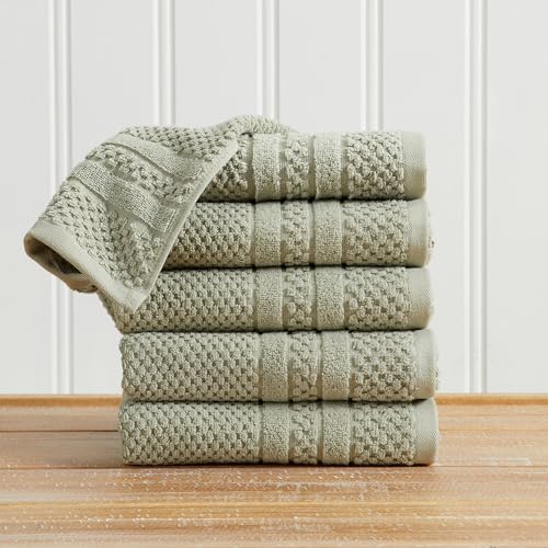 Great Bay Home 100% Cotton 6 Pack Hand Towel Set - Absorbent, Quick-Drying, Checkered Jacquard Bath Towels for Bathroom - Zero-Twist Fibers (Eucalyptus) - color: Eucalyptus, size: Hand Towel (Pack of 6)