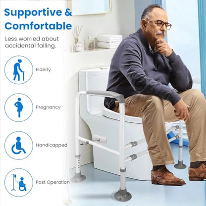 Toilet Safety Rails for Elderly 5 Adjustable Heights Width Stand Alone Toilet Safety Rails Frame Safe Stable Non-Slip Handles Hold Up to 441LBS Carbon Bathroom Steel Grey