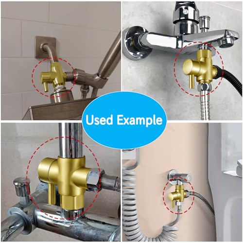 Brass Shower Arm Diverter Valve for Hand Held Showerhead and Fixed Spray Head,G 1/2 3-Way Bathroom Universal Shower System Replacement Part (Brushed Gold) - color: Brushed Gold