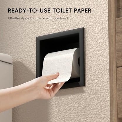 Recessed Toilet Paper Holder Build-in, in Wall Toilet Roll Holder Wall Mounted for Bathroom Renovation Stainless Steel Toilet Tissue Holder (Matte Black)