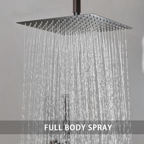 ‎Oil Rubbed Bronze Shower System Bathroom 12 Inch Rain Shower Head Ceiling Mount with Handheld Luxury High Pressure Shower Combo Set Shower Faucet Rough-in Valve Body and Trim Kit - color: Oil Rubbed Bronze, size: 12 Inch