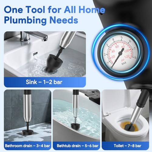 Mixoo Toilet Plunger, High Pressure Plungers for Bathroom, Heavy Duty Toilet Snake Toilet Auger Drain Clog Remover Air Plumbing Snake, Toilet Drain Unclogger