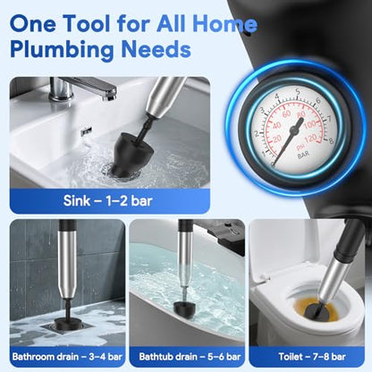 Mixoo Toilet Plunger, High Pressure Plungers for Bathroom, Heavy Duty Toilet Snake Toilet Auger Drain Clog Remover Air Plumbing Snake, Toilet Drain Unclogger