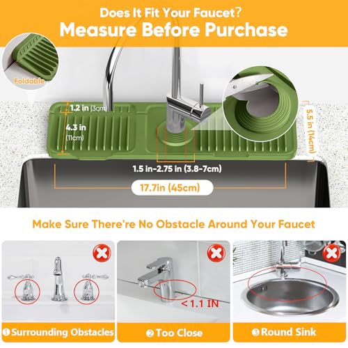17.7'' Faucet Mat for Kitchen Sink Splash Guard[7° Slope Fast Self-draining][Snap Lock Fit] Folding Kitchen Sink Faucet Mat Splash Guard Kitchen Sink Area Water Splash Guard Behind Faucet Draining Mat - color: Green, size: 17.7" x 5.5"